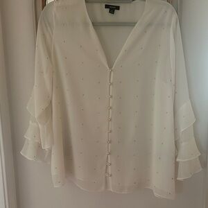 Alfani Elegant Cream Blouse with Pearl Accents PXL